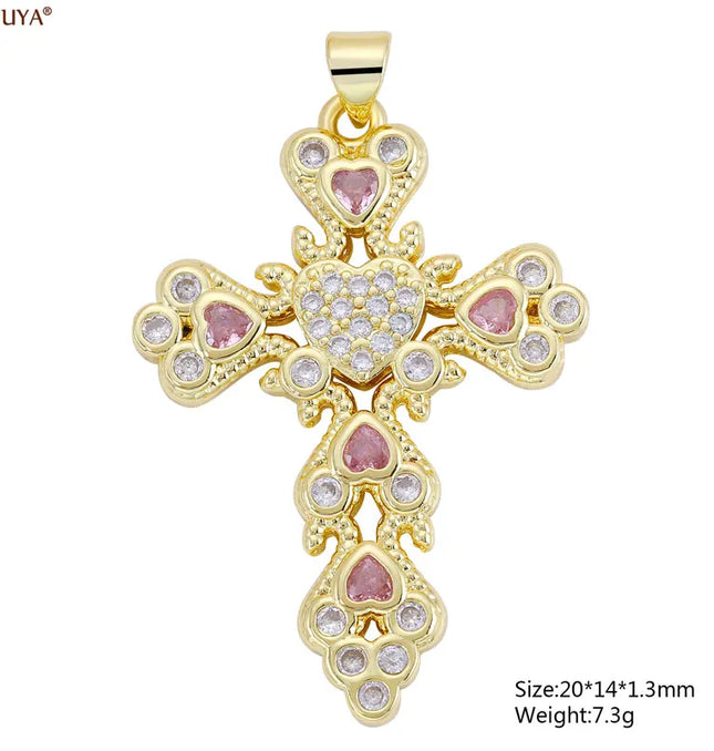 EcoWarra Gold-as picture Christian Cross Charms Jesus Talisman Natural Stone Zirconia Pendant For DIY Women Necklaces Luxury Jewelry Making Accessories