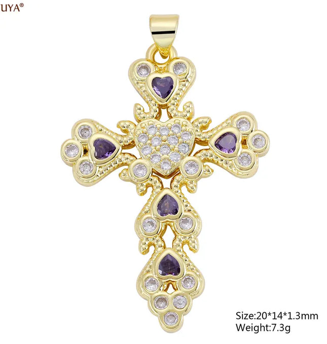 EcoWarra Gold-as picture Christian Cross Charms Jesus Talisman Natural Stone Zirconia Pendant For DIY Women Necklaces Luxury Jewelry Making Accessories