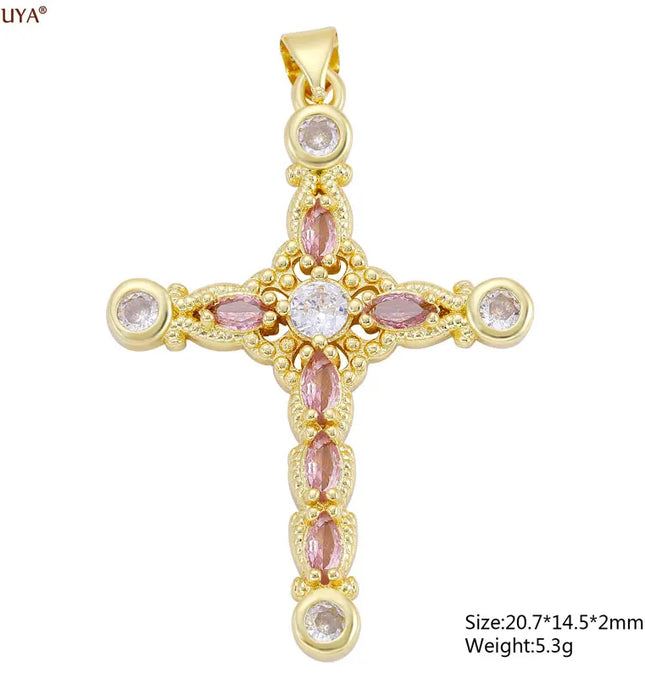 EcoWarra Gold-as picture Christian Cross Charms Jesus Talisman Natural Stone Zirconia Pendant For DIY Women Necklaces Luxury Jewelry Making Accessories