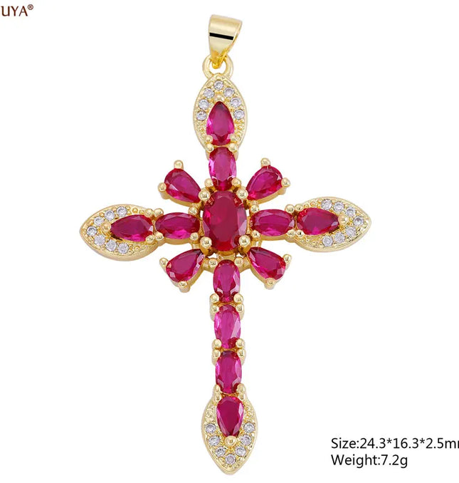 EcoWarra Gold-as picture Christian Cross Charms Jesus Talisman Natural Stone Zirconia Pendant For DIY Women Necklaces Luxury Jewelry Making Accessories