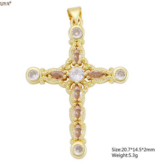 EcoWarra Gold-as picture Christian Cross Charms Jesus Talisman Natural Stone Zirconia Pendant For DIY Women Necklaces Luxury Jewelry Making Accessories