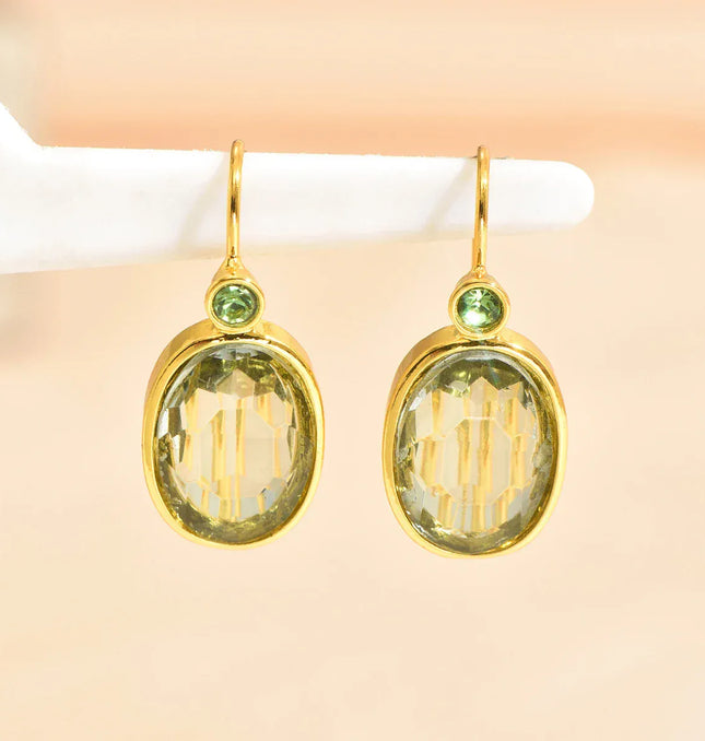 EcoWarra Gold-color Luxury Gold Oval Green Stone Earrings