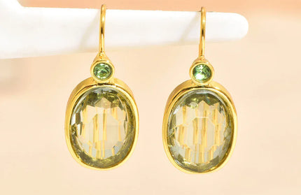 EcoWarra Gold-color Luxury Gold Oval Green Stone Earrings