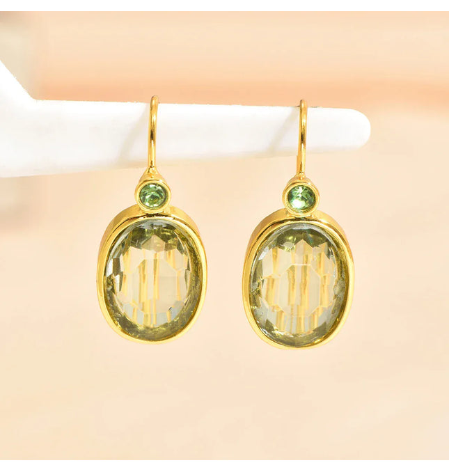 EcoWarra Gold-color Luxury Gold Oval Green Stone Earrings