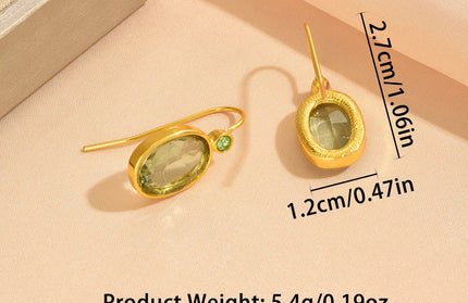 EcoWarra Gold-color Luxury Gold Oval Green Stone Earrings