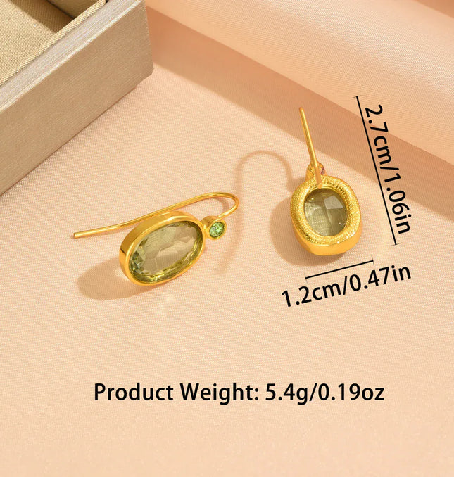 EcoWarra Gold-color Luxury Gold Oval Green Stone Earrings