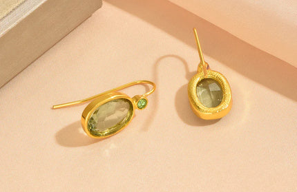 EcoWarra Gold-color Luxury Gold Oval Green Stone Earrings