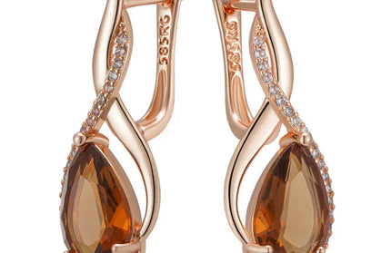 EcoWarra Gold-color Wbmqda Brown Stone Long Drop Earrings For Women 585 Rose Gold Color High Quality Daily Party Jewelry Accessories