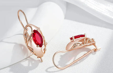 EcoWarra Gold-color Wbmqda Retro Red Stone Drop Earrings for Women 585 Rose Gold Color Fine Ethnic Jewelry Accessories