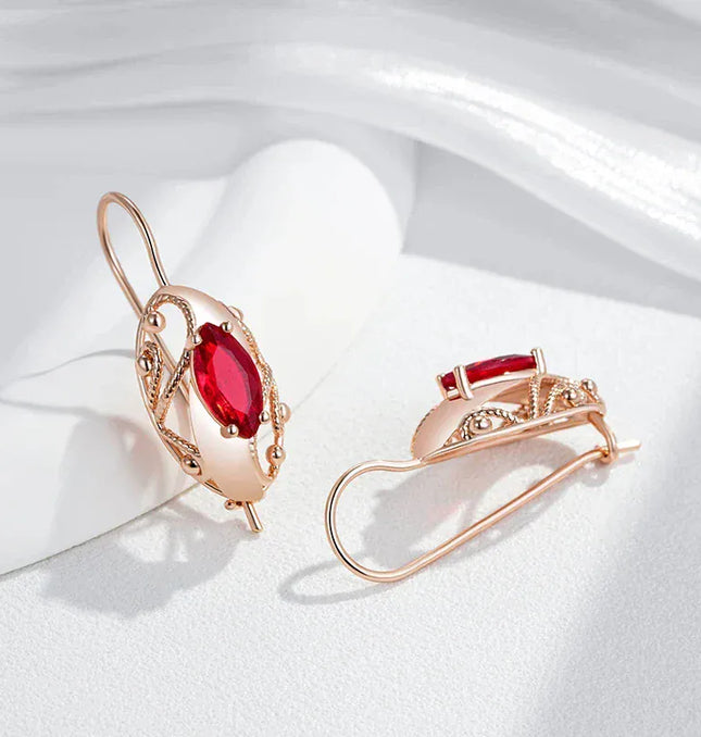 EcoWarra Gold-color Wbmqda Retro Red Stone Drop Earrings for Women 585 Rose Gold Color Fine Ethnic Jewelry Accessories