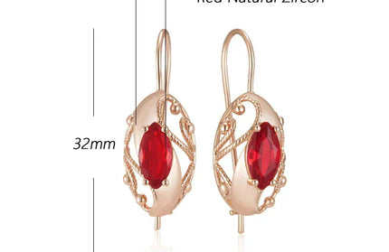 EcoWarra Gold-color Wbmqda Retro Red Stone Drop Earrings for Women 585 Rose Gold Color Fine Ethnic Jewelry Accessories