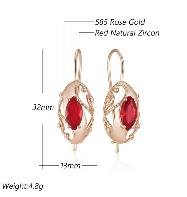 EcoWarra Gold-color Wbmqda Retro Red Stone Drop Earrings for Women 585 Rose Gold Color Fine Ethnic Jewelry Accessories