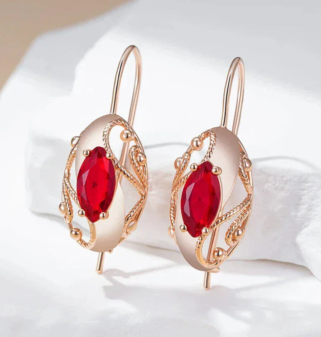 EcoWarra Gold-color Wbmqda Retro Red Stone Drop Earrings for Women 585 Rose Gold Color Fine Ethnic Jewelry Accessories