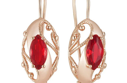 EcoWarra Gold-color Wbmqda Retro Red Stone Drop Earrings for Women 585 Rose Gold Color Fine Ethnic Jewelry Accessories