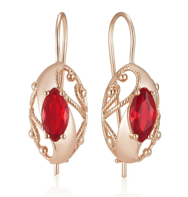EcoWarra Gold-color Wbmqda Retro Red Stone Drop Earrings for Women 585 Rose Gold Color Fine Ethnic Jewelry Accessories