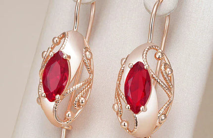 EcoWarra Gold-color Wbmqda Retro Red Stone Drop Earrings for Women 585 Rose Gold Color Fine Ethnic Jewelry Accessories