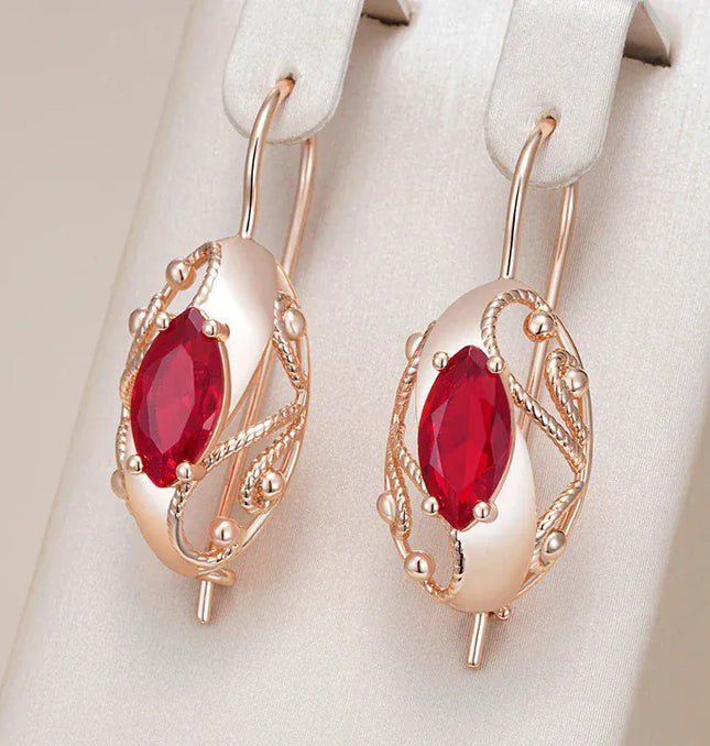 EcoWarra Gold-color Wbmqda Retro Red Stone Drop Earrings for Women 585 Rose Gold Color Fine Ethnic Jewelry Accessories