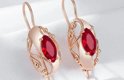EcoWarra Gold-color Wbmqda Retro Red Stone Drop Earrings for Women 585 Rose Gold Color Fine Ethnic Jewelry Accessories