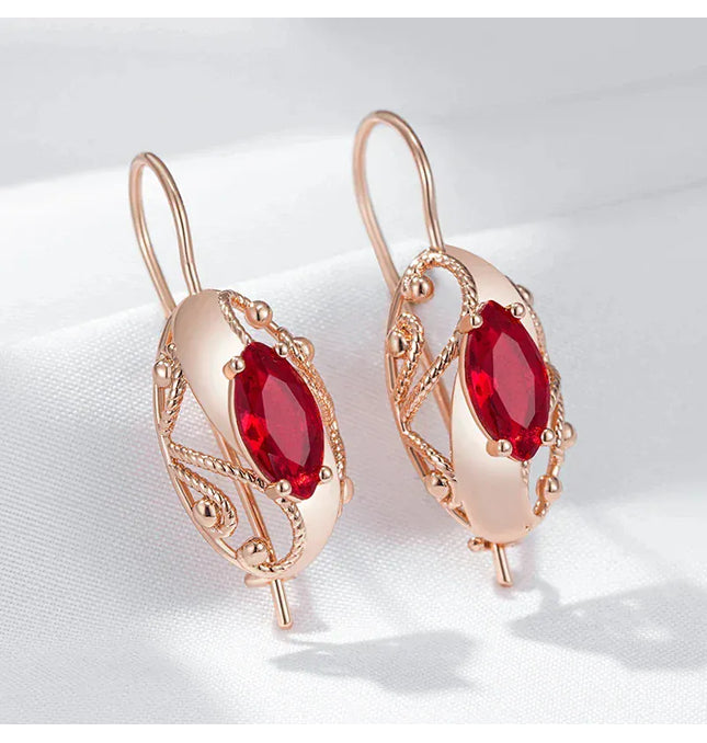EcoWarra Gold-color Wbmqda Retro Red Stone Drop Earrings for Women 585 Rose Gold Color Fine Ethnic Jewelry Accessories