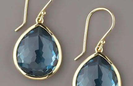 EcoWarra Gold Gold Water Drop Blue Zircon Dangle Earrings