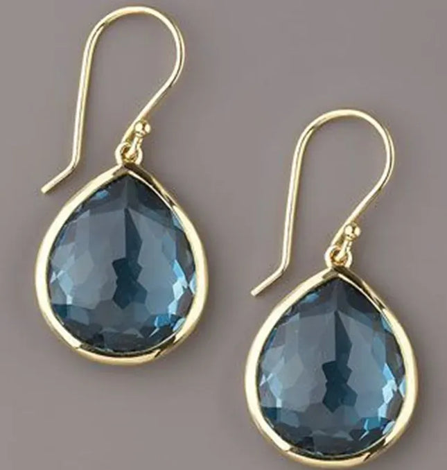 EcoWarra Gold Gold Water Drop Blue Zircon Dangle Earrings