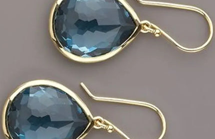 EcoWarra Gold Gold Water Drop Blue Zircon Dangle Earrings