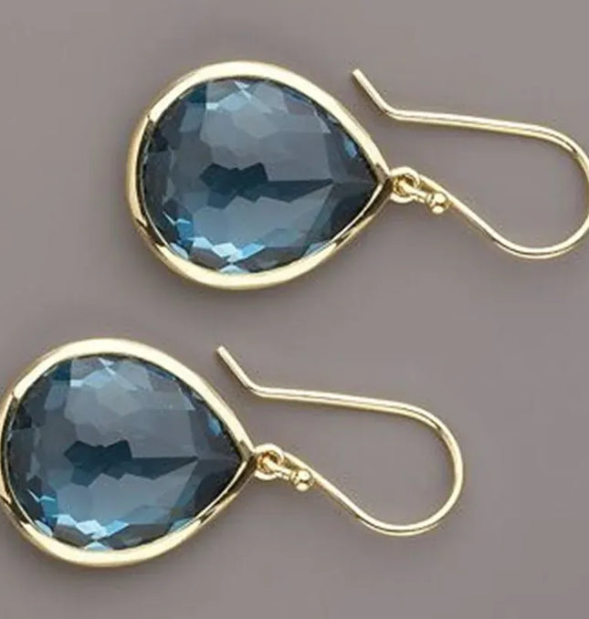EcoWarra Gold Gold Water Drop Blue Zircon Dangle Earrings
