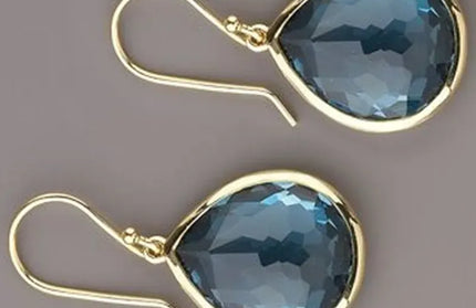 EcoWarra Gold Gold Water Drop Blue Zircon Dangle Earrings