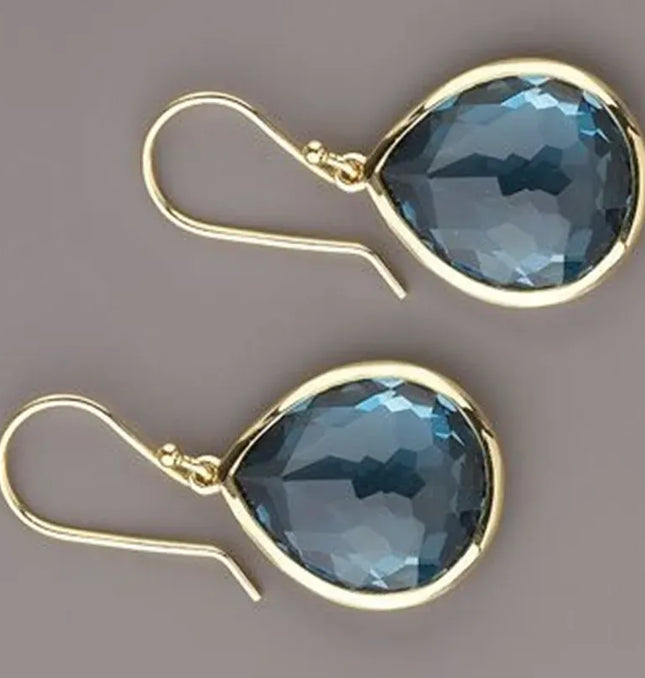 EcoWarra Gold Gold Water Drop Blue Zircon Dangle Earrings