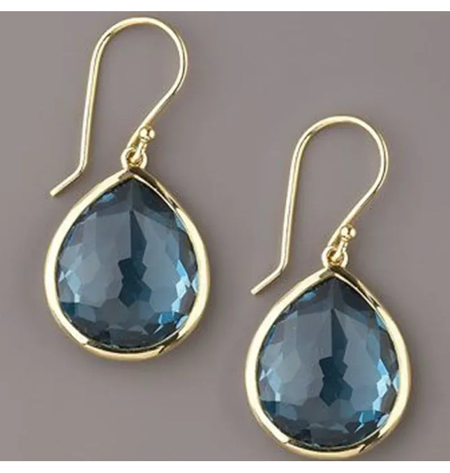 EcoWarra Gold Gold Water Drop Blue Zircon Dangle Earrings
