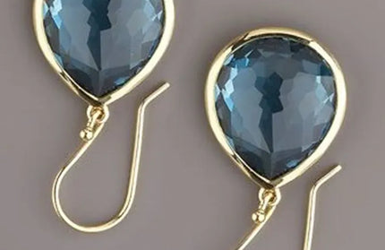 EcoWarra Gold Gold Water Drop Blue Zircon Dangle Earrings