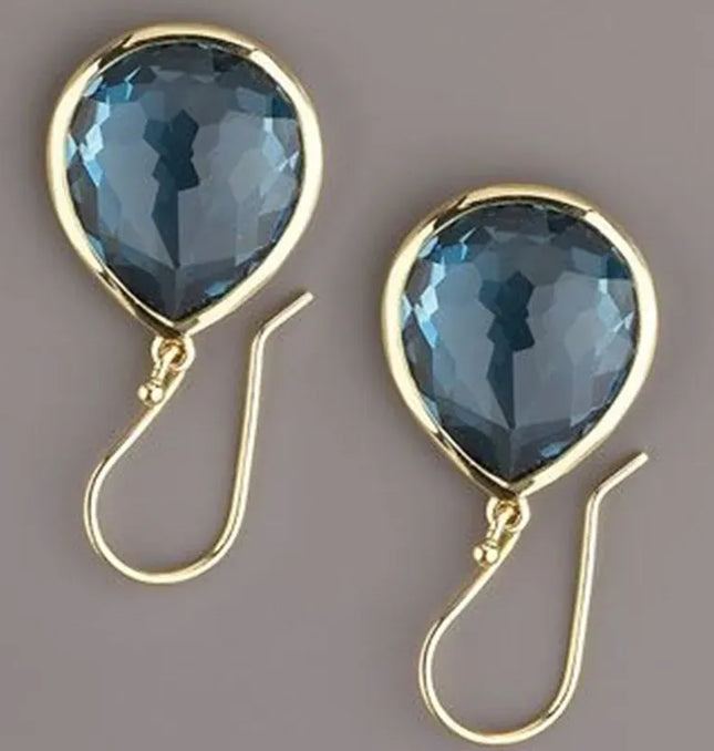 EcoWarra Gold Gold Water Drop Blue Zircon Dangle Earrings