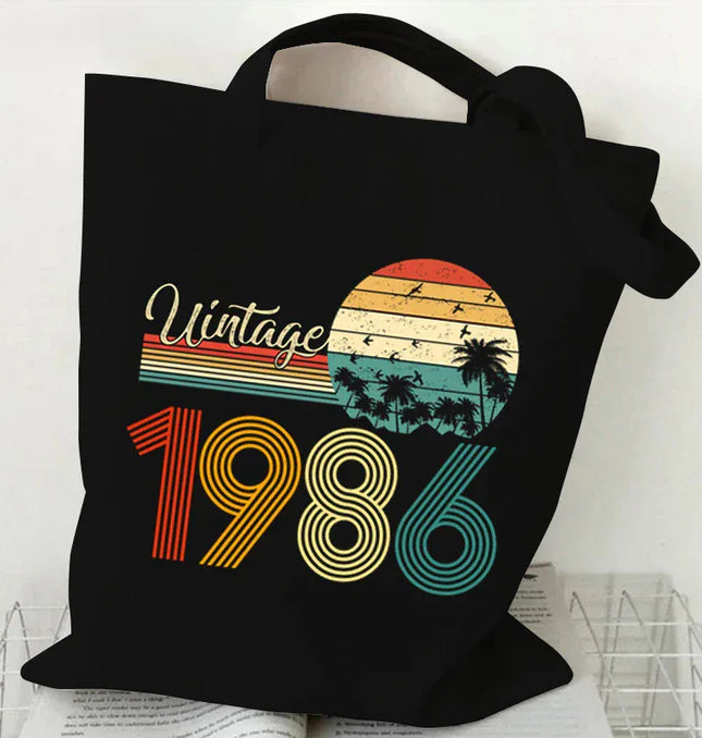 EcoWarra Gold Vintage 1984 Tote Bag Vintage 1980~1989 Tote Bags Canvas Shoulder Bags Reusable Foldable Large Capacity Shopping Bag