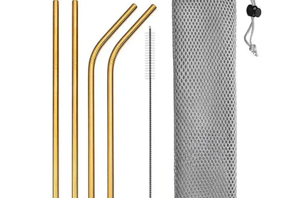 EcoWarra Gold with bag UPORS Reusable Drinking Straw 304 Stainless Steel Straws Straight Bent Metal Straw with Cleaner Brush Pouch Wholesale