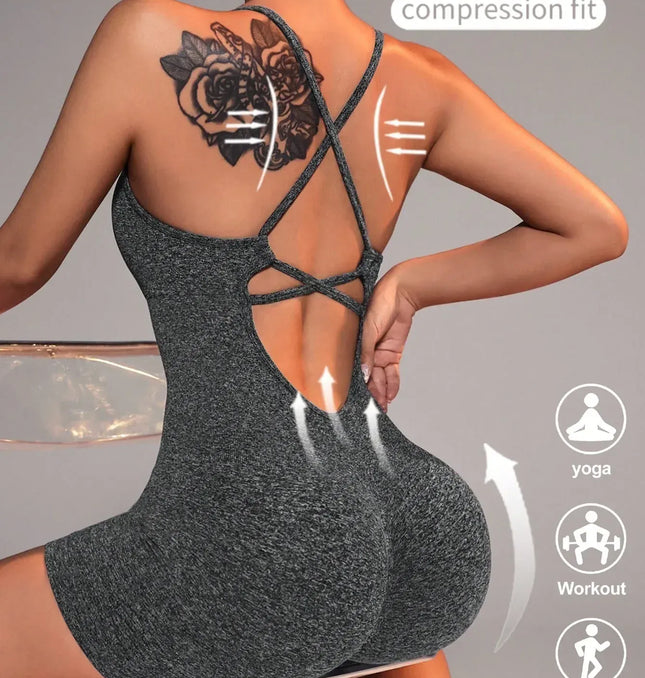 EcoWarra Gray / L 15 Color One Piece Jumpsuit Shorts Elasticity Bodysuit Yoga Sports Workout Gym Set Women Clothes Sportswear Fitness Overalls