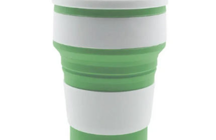EcoWarra green 350ML Food-Grade Silicone Folding Cup, With Lid, Reusable Portable Coffee Cup, Hot Drink ,Suitable For Travel And Camping
