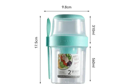 EcoWarra Green 560ml Portable Fitness Weight Reducing Salad Cup Breakfast Fruit Oat Yogurt Cup Lid Spoon Outdoor Food Storage Picnic Bento Box