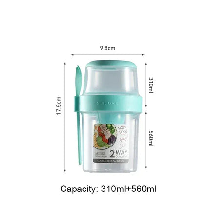 EcoWarra Green 560ml Portable Fitness Weight Reducing Salad Cup Breakfast Fruit Oat Yogurt Cup Lid Spoon Outdoor Food Storage Picnic Bento Box