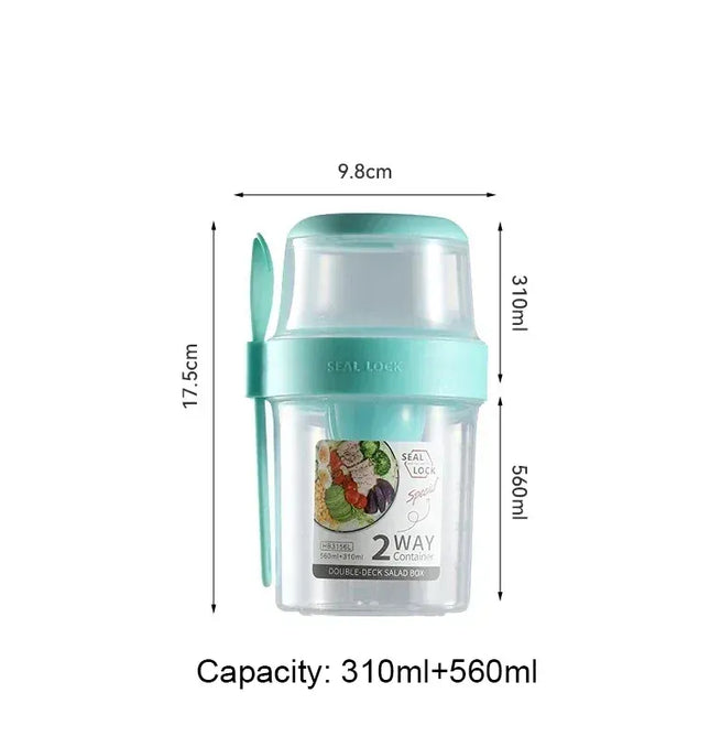 EcoWarra Green 560ml Portable Fitness Weight Reducing Salad Cup Breakfast Fruit Oat Yogurt Cup Lid Spoon Outdoor Food Storage Picnic Bento Box