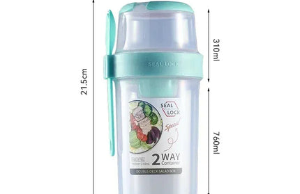 EcoWarra Green 760ml Portable Fitness Weight Reducing Salad Cup Breakfast Fruit Oat Yogurt Cup Lid Spoon Outdoor Food Storage Picnic Bento Box