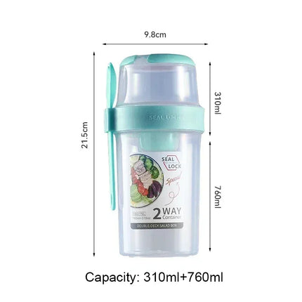EcoWarra Green 760ml Portable Fitness Weight Reducing Salad Cup Breakfast Fruit Oat Yogurt Cup Lid Spoon Outdoor Food Storage Picnic Bento Box