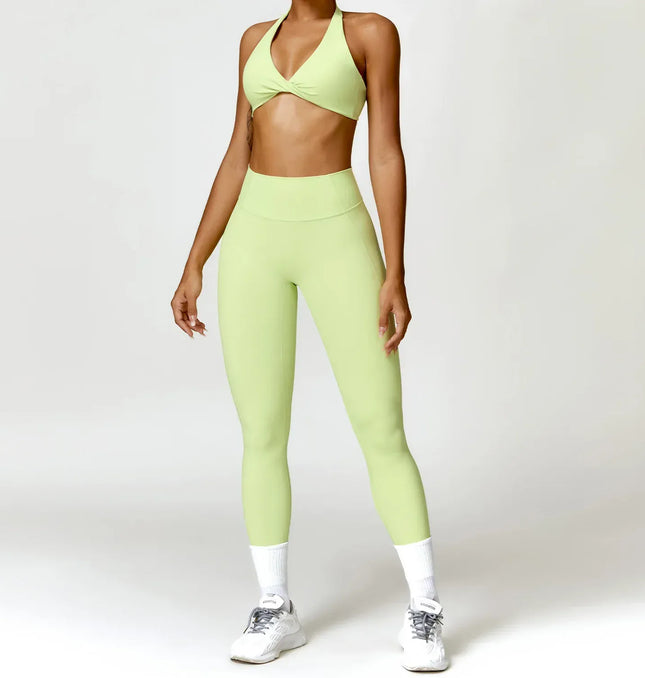 EcoWarra green set / L(12) 2PCS Yoga Set Nude Feeling Workout Sets Women Tracksuit Gym Push Up Fitness Running Workout Sportwear Sport Bra Leggings Suit