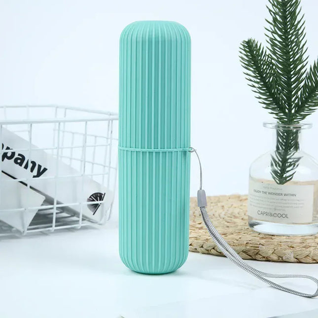 EcoWarra Green Travel Toothbrush Cup Box Round Plastic Portable Toothpaste Holder Home Organizer Storage Case Stand Bathroom Accessories