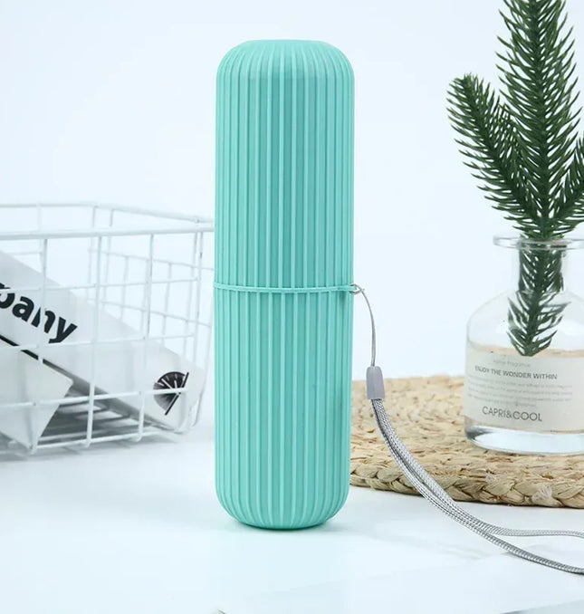 EcoWarra Green Travel Toothbrush Cup Box Round Plastic Portable Toothpaste Holder Home Organizer Storage Case Stand Bathroom Accessories