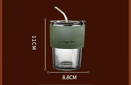 EcoWarra Grey Cup With Green Glass Sipper Cups Reusable Spill-Proof Drinking Cups with Lid Straw for Birthday Party Travel Xmas Juice Mug Water Bottle Cups