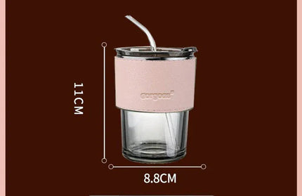 EcoWarra Grey Cup With Pink Glass Sipper Cups Reusable Spill-Proof Drinking Cups with Lid Straw for Birthday Party Travel Xmas Juice Mug Water Bottle Cups