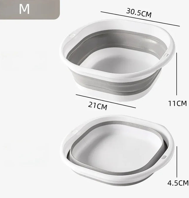 EcoWarra GREY M Folding Washbasin Silicone Portable Basin Foldable Bucket Camping Sink Bath Goods Dorm Room Essential Collapsible Laundry Bowl