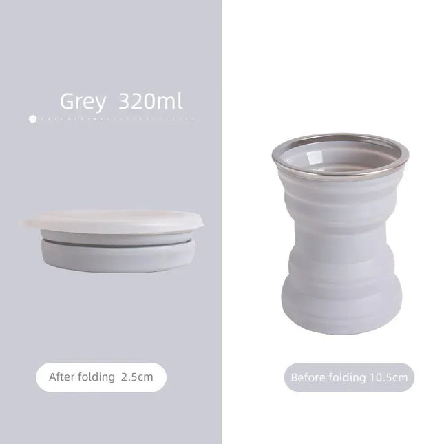 EcoWarra Grey Type A Portable Silicone Foldable Cup With Lanyard Heat Resistant Collapsible Cups Lid Folding Storage Travel Mug For Hot Water
