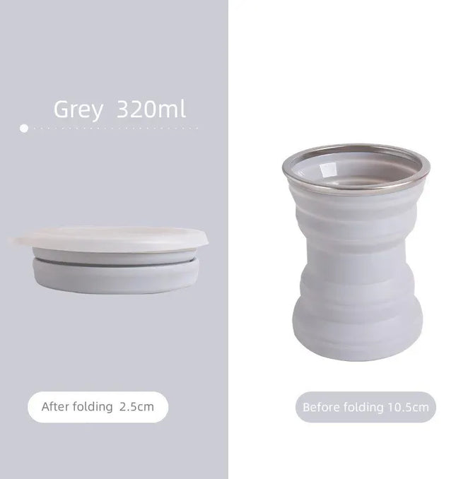 EcoWarra Grey Type A Portable Silicone Foldable Cup With Lanyard Heat Resistant Collapsible Cups Lid Folding Storage Travel Mug For Hot Water