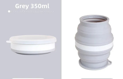 EcoWarra Grey Type B Portable Silicone Foldable Cup With Lanyard Heat Resistant Collapsible Cups Lid Folding Storage Travel Mug For Hot Water
